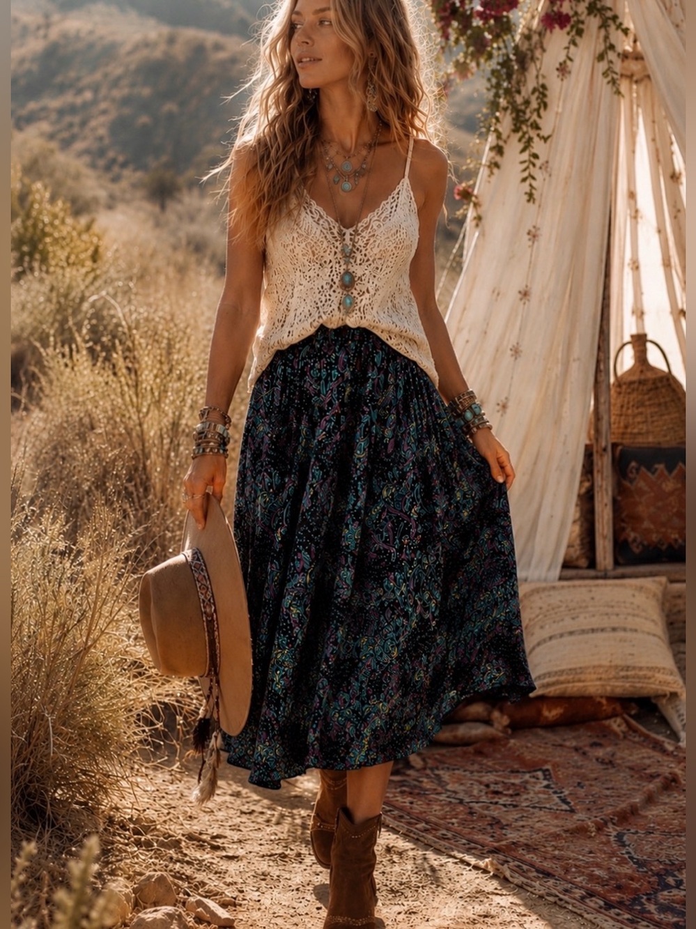 Vintage Paisley Midi Skirt • Boho • Spell the Gypsy Inspired • Size 30” Waist